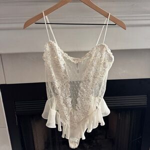 Flora Nikrooz Ivory Lace Floral Sheer Teddy Bodysuit